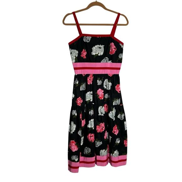 Vintage 60’s 70’s Posy Floral Print Black White Pink Red A Line Midi Dress - Picture 1 of 4
